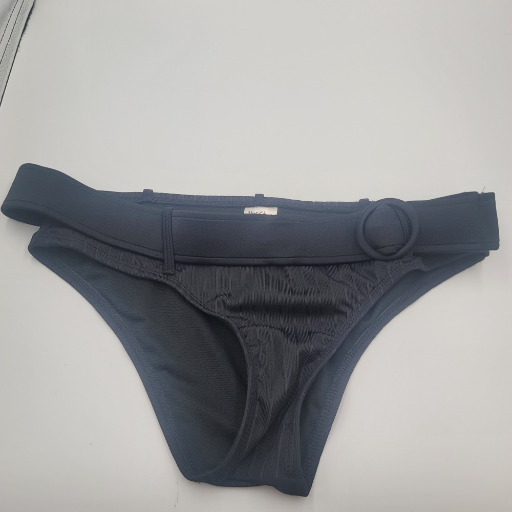Mossimo Black Ribbed Belted Bikini Bottom O-Ring Buckle Vintage Inspired Medium